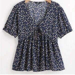 3XL SHEIN Navy Ditsy Floral Babydoll Blouse